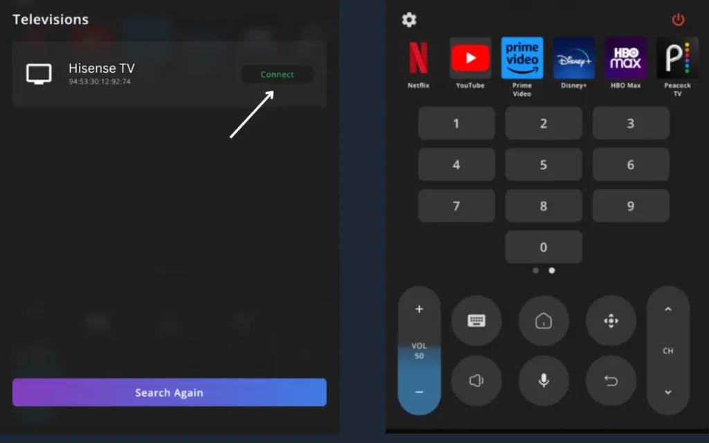 Connecting Hisense TV with Remote for Android TV app