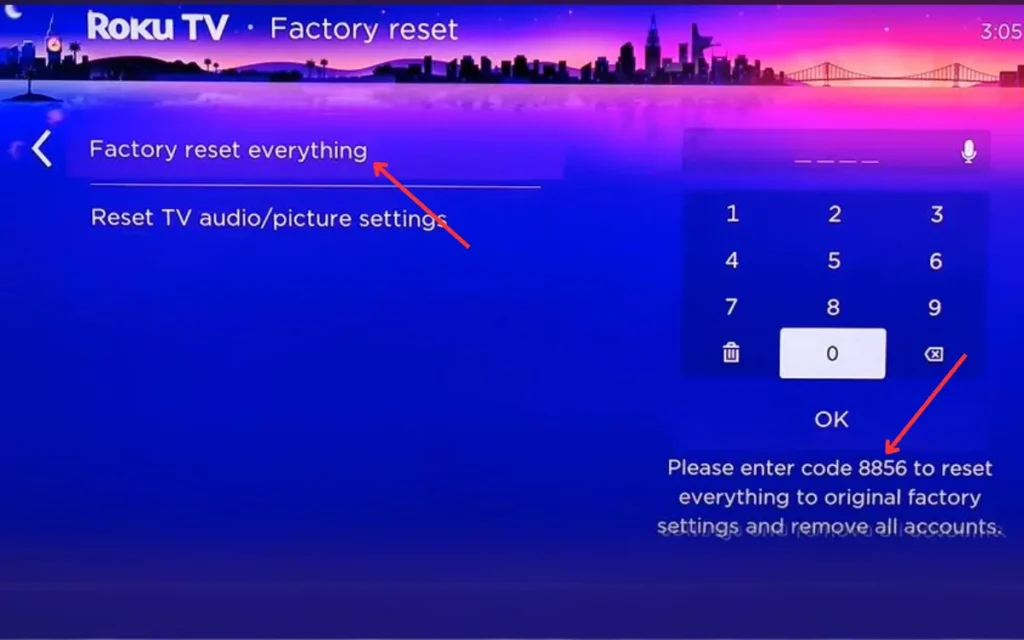Selecting Factory reset everything