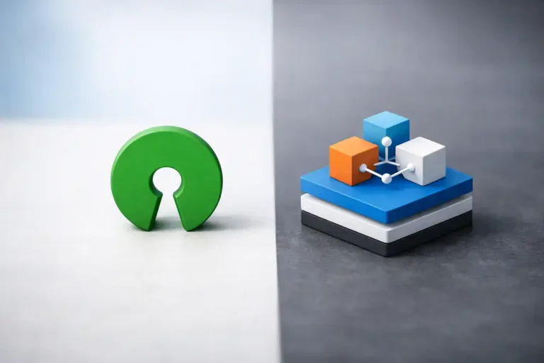 Green icon and stacked cubes on table