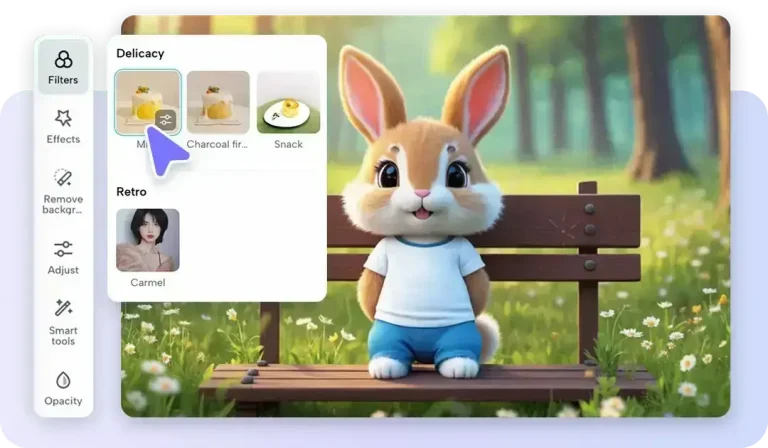 Photo editor filters over cartoon bunny