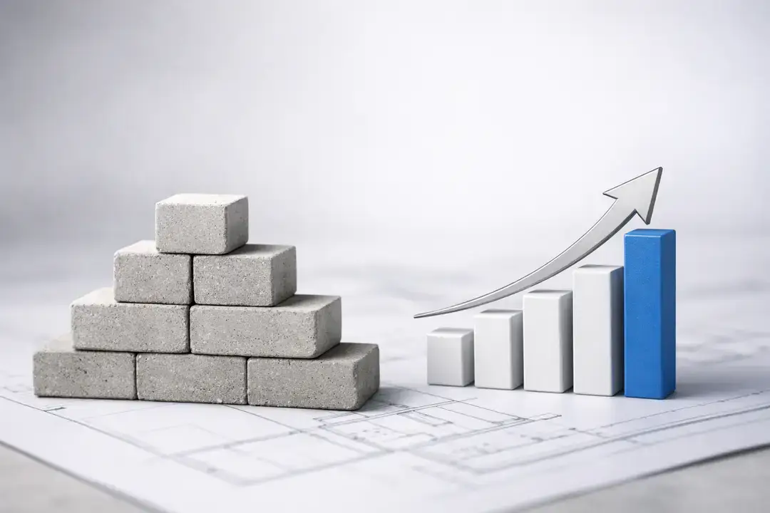 Blocks and rising bar chart