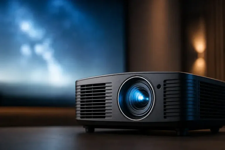 Home theater projector on table