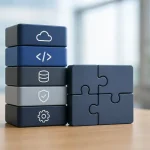 Stacked cloud software blocks and puzzle