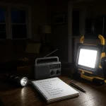 Power outage emergency supplies on table