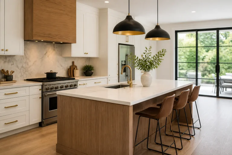 Modern kitchen with island and stools
